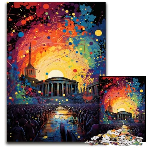 1000-teiliges Puzzle-Geschenk: Die farbenfrohe Psychedelia der Akropolis Holzpuzzle für Teenager und Familienspaß – DIY-Denkspiel als Geschenk 1000 Teile (75x50cm) von ouynngjing