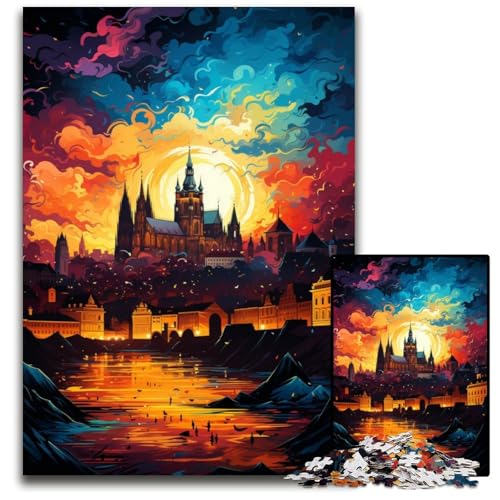 1000-teiliges Puzzle-Geschenk: Die farbenfrohe Psychedelia der Prager Burg. Papierpuzzles für Teenager und Familienspaß – DIY-Denkspiel als Geschenk 1000 Teile (38x26cm) von ouynngjing