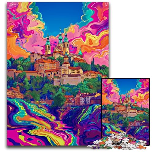 1000-teiliges Puzzle-Geschenk: Die farbenfrohe Psychedelie des Wawelgebirges Holzpuzzle für Teenager und Familienspaß – DIY-Denkspiel als Geschenk 1000 Teile (75x50cm) von ouynngjing