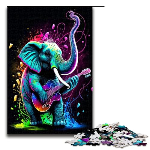 1000 teiliges Puzzle Gitarre spielender Elefant Puzzle für Erwachsene Holzpuzzle Familienspiele 1000 Teile (75 x 50 cm) von ouynngjing