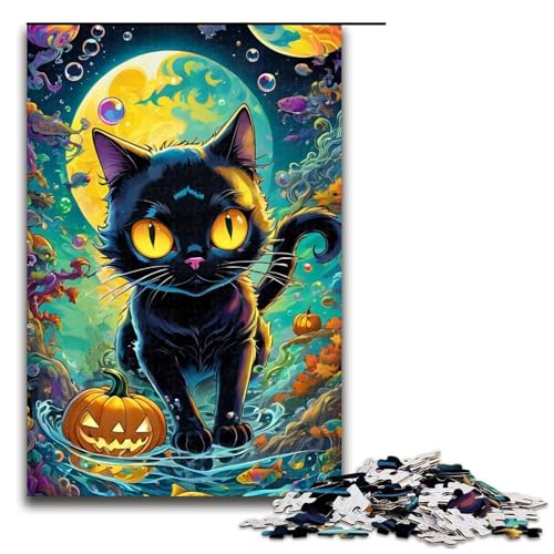 1000-teiliges Puzzle Halloween Cat12 Puzzle für Erwachsene Holzpuzzle Herausforderndes Spiel 1000 PCS von ouynngjing