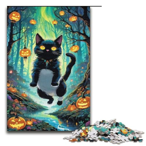 1000 teiliges Puzzle Halloween Katze 14 Puzzles für Erwachsene und Kinder Holzpuzzle pädagogisches Spielzeug zum Stressabbau Puzzle 1000 Teile (38 x 26 cm) von ouynngjing