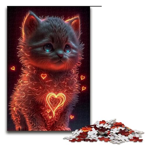 1000-teiliges Puzzle Kitty Heart Jigsaw für Erwachsene Holzpuzzle Herausforderndes Spiel 1000 PCS von ouynngjing