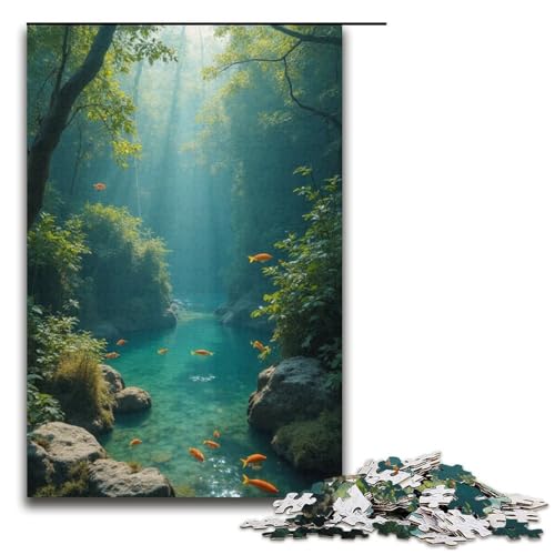 1000-teiliges Puzzle Kleiner Fischteich für Erwachsene Holzpuzzle anspruchsvolles Spiel 1000 Teile (38 x 26 cm) von ouynngjing