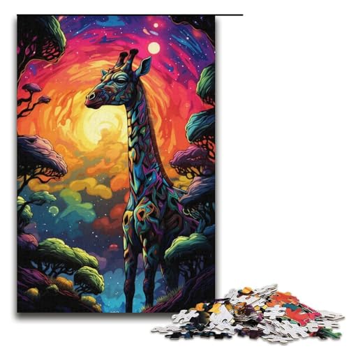 1000-teiliges Puzzle Lernspiele Bunte Giraffen-Puzzles für Erwachsene Holzpuzzle für Familienspaß und Spieleabende 1000 Teile (38 x 26 cm) von ouynngjing