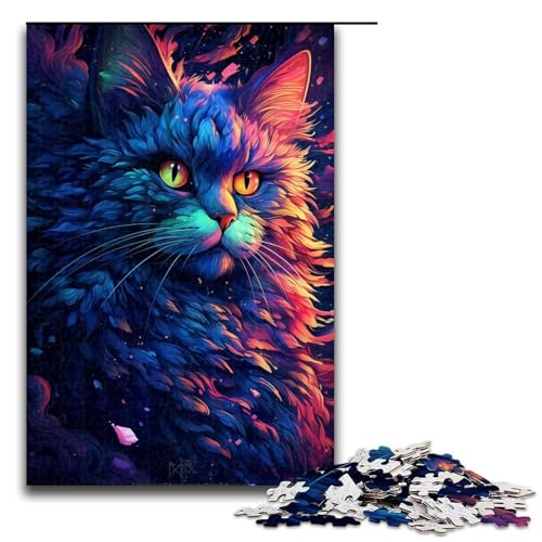 1000-teiliges Puzzle Lernspiele Katze im Weltraum Malen Puzzles für Erwachsene Holzpuzzle für Familienspaß und Spieleabend 1000 Teile (75 x 50 cm) von ouynngjing