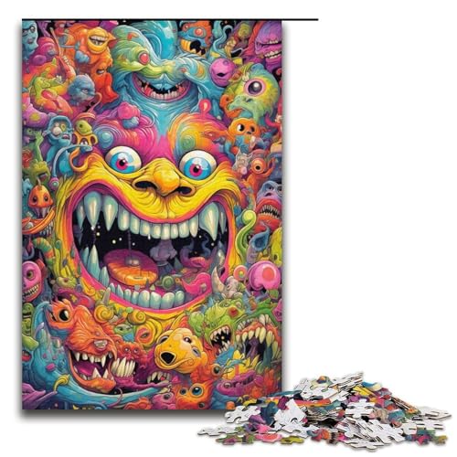 1000 teiliges Puzzle Lernspiele Psychedelische Monster Puzzles für Erwachsene Holzpuzzle für Familienspaß und Spieleabend 1000 Teile (38 x 26 cm) von ouynngjing