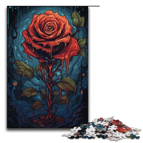1000-teiliges Puzzle Lernspiele blutige Malerei Rosen-Puzzles für Erwachsene Holzpuzzle für Familienspaß und Spieleabend 1000 Teile (38 x 26 cm) von ouynngjing