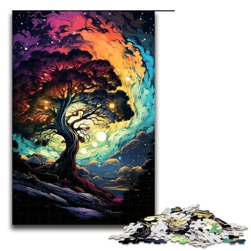 1000-teiliges Puzzle Lernspiele buntes psychedelisches Baum-Puzzle für Erwachsene Holzpuzzle für Familienspaß und Spieleabend 1000 Teile (75 x 50 cm) von ouynngjing