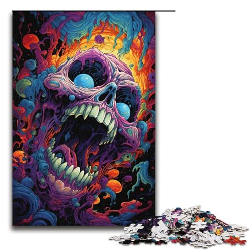 1000-teiliges Puzzle Lernspiele buntes psychedelisches Totenkopf-Puzzle für Erwachsene Holzpuzzle für Familienspaß und Spieleabend 1000 Teile (38 x 26 cm) von ouynngjing