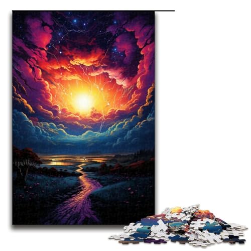 1000-teiliges Puzzle Lernspiele farbenfrohe psychedelische Sonnenuntergangslandschaft Puzzles für Erwachsene Holzpuzzle für Familienspaß und Spieleabend 1000 Teile (75 x 50 cm) von ouynngjing