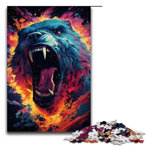 1000-teiliges Puzzle Lernspiele farbenfrohes Fantasy-Bärenkrieger-Puzzle für Erwachsene Holzpuzzle für Familienspaß und Spieleabend 1000 Teile (75 x 50 cm) von ouynngjing