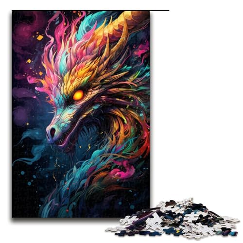 1000-teiliges Puzzle Lernspiele farbenfrohes psychedelisches Fantasy-Drachen-Puzzle für Erwachsene Holzpuzzle für Familienspaß und Spieleabend 1000 Teile (75 x 50 cm) von ouynngjing