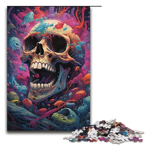 1000-teiliges Puzzle Lernspiele farbenfrohes psychedelisches Gemälde Skelett-Puzzle für Erwachsene Holzpuzzle für Familienspaß und Spieleabend 1000 Teile (38 x 26 cm) von ouynngjing