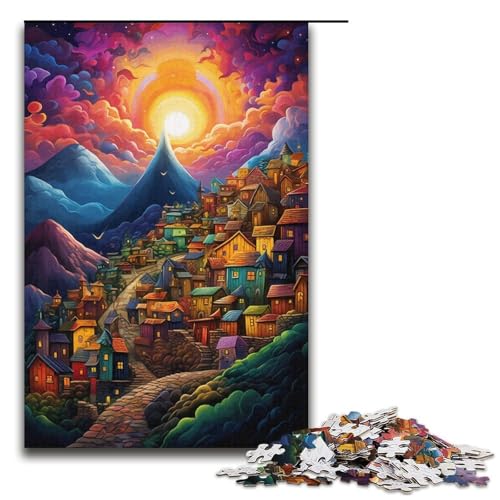 1000-teiliges Puzzle Lernspiele wunderschöne psychedelische Stadt Puzzle für Erwachsene Holzpuzzle für Familienspaß und Spieleabend 1000 Teile (38 x 26 cm) von ouynngjing