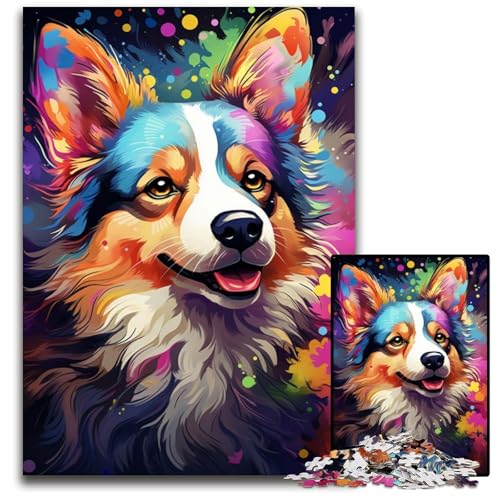 1000-teiliges Puzzle Malen Farbe Corgi-Hund Papierpuzzle anspruchsvolles DIY-Denkspiel perfektes Familienspiel oder dekoratives Geschenk 1000 PCS (38x26cm) von ouynngjing