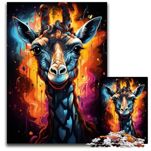 1000-teiliges Puzzle Malen Farbe Giraffe anspruchsvolle Puzzles Familienaktivität Denksportaufgabe Heimdekoration 1000 Teile (38x26cm) von ouynngjing