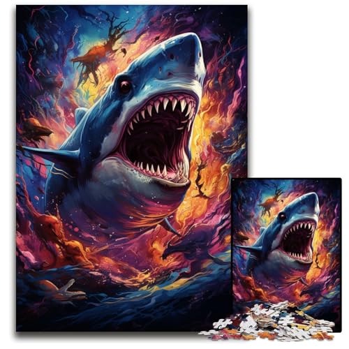 1000-teiliges Puzzle Malen Farbe Hai Holzpuzzle anspruchsvolles DIY-Denkspiel perfektes Familienspiel oder dekoratives Geschenk 1000 PCS (75x50cm) von ouynngjing
