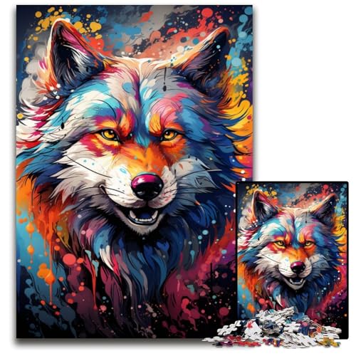 1000-teiliges Puzzle Malen Farbe Wolf Papierpuzzle anspruchsvolles DIY-Denkspiel perfektes Familienspiel oder dekoratives Geschenk 1000 Teile (38x26cm) von ouynngjing