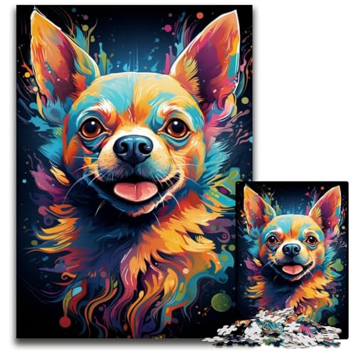 1000-teiliges Puzzle Malen farbiges Chihuahua-Hunde-Papierpuzzle anspruchsvolles DIY-Denkspiel perfektes Familienspiel oder dekoratives Geschenk 1000 PCS (38x26cm) von ouynngjing