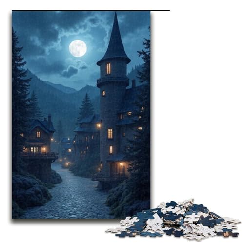 1000-teiliges Puzzle Mondlicht für die antike Stadt Puzzle für Erwachsene Holzpuzzle anspruchsvolles Spiel 1000 Teile (75 x 50 cm) von ouynngjing