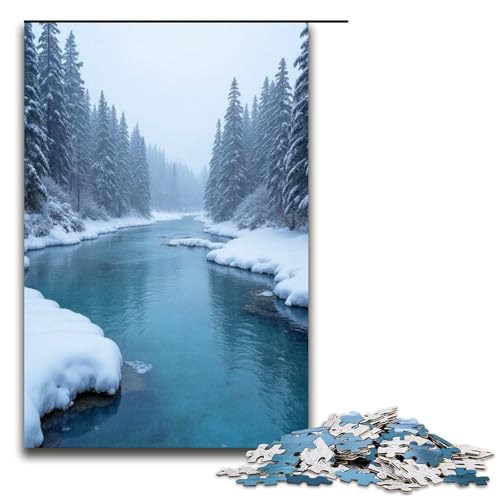 1000-teiliges Puzzle Schneefluss Puzzle für Erwachsene Holzpuzzle Familienspiele 1000 Teile (75 x 50 cm) von ouynngjing