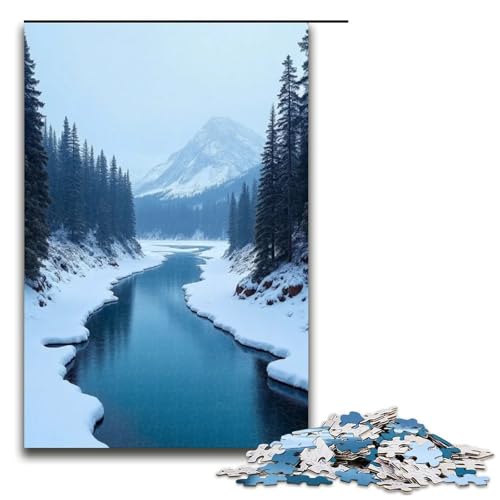 1000-teiliges Puzzle Schneefluss für Erwachsene Holzpuzzle anspruchsvolles Spiel 1000 Teile (75 x 50 cm) von ouynngjing