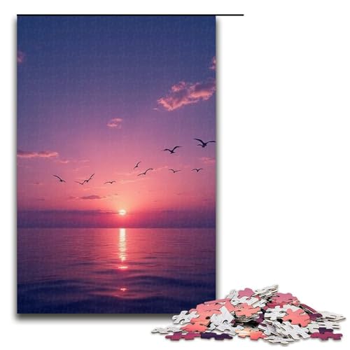1000-teiliges Puzzle Vögel fliegen in der Abenddämmerung über den Himmel Puzzle für Erwachsene Holzpuzzle anspruchsvolles Spiel 1000 Teile (75 x 50 cm) von ouynngjing
