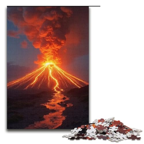 1000-teiliges Puzzle Vulkanausbruch für Erwachsene und Kinder Holzpuzzle pädagogisches Spielzeug zum Stressabbau Puzzle 1000 Teile (38 x 26 cm) von ouynngjing