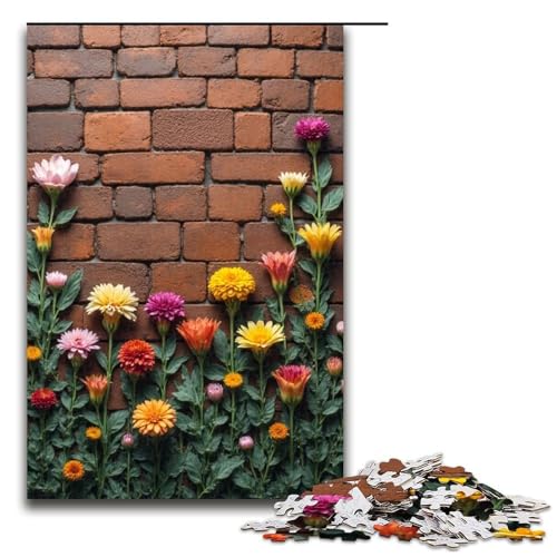 1000-teiliges Puzzle Wilde Blumen wiegen Sich in den Rissen der Ziegel Puzzle für Erwachsene Holzpuzzle Familienspiel 1000 Teile (75 x 50 cm) von ouynngjing