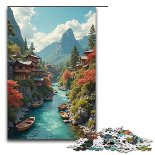 1000-teiliges Puzzle Yuanren Village Puzzles für Erwachsene Holzpuzzle Familienspiele 1000 Teile (75 x 50 cm) von ouynngjing