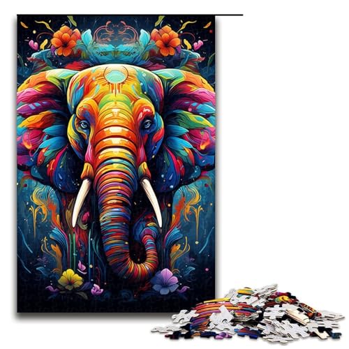 1000-teiliges Puzzle bizarrer bunter Elefant für Erwachsene und Kinder Holzpuzzle pädagogisches Spielzeug zum Stressabbau Puzzle 1000 Teile (75 x 50 cm) von ouynngjing