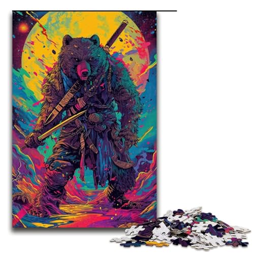 1000-teiliges Puzzle bizarrer wütender Bär Puzzle für Erwachsene Holzpuzzle anspruchsvolles Spiel 1000 Teile (75 x 50 cm) von ouynngjing