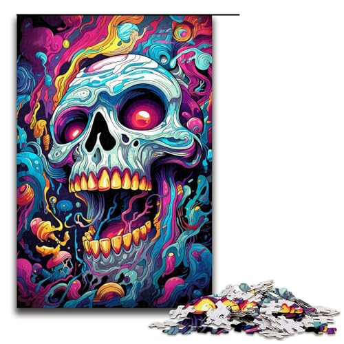 1000-teiliges Puzzle bizarres buntes Totenkopf-Puzzle für Erwachsene Holzpuzzle anspruchsvolles Spiel 1000 Teile (75 x 50 cm) von ouynngjing