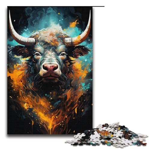 1000-teiliges Puzzle bizarres farbenfrohes Bullenkrieger-Puzzle für Erwachsene Holzpuzzle anspruchsvolles Spiel 1000 Teile (38 x 26 cm) von ouynngjing