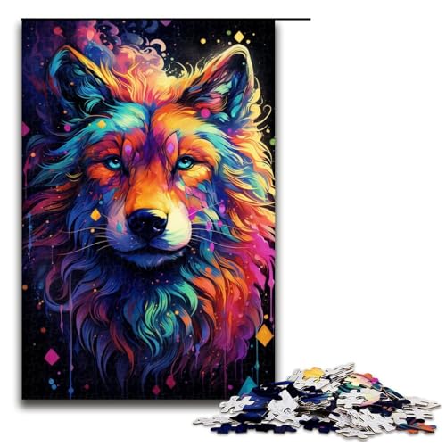 1000-teiliges Puzzle bizarres farbenfrohes Wolf-Puzzle für Erwachsene Holzpuzzle anspruchsvolles Spiel 1000 Teile (75 x 50 cm) von ouynngjing