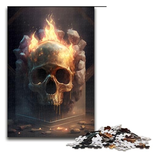 1000 teiliges Puzzle brennender Eisschädel für Erwachsene und Kinder Holzpuzzle pädagogisches Spielzeug zum Stressabbau Puzzle 1000 Teile (75 x 50 cm) von ouynngjing