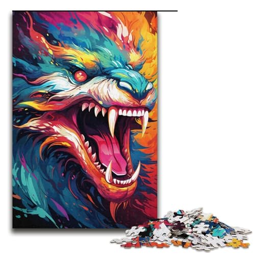 1000-teiliges Puzzle bunter Drache für Erwachsene Holzpuzzle anspruchsvolles Spiel 1000 Teile (38 x 26 cm) von ouynngjing