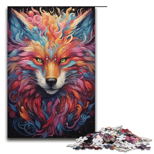 1000-teiliges Puzzle bunter Fuchs für Erwachsene und Kinder Holzpuzzle pädagogisches Spielzeug zum Stressabbau 1000 Teile (38 x 26 cm) von ouynngjing