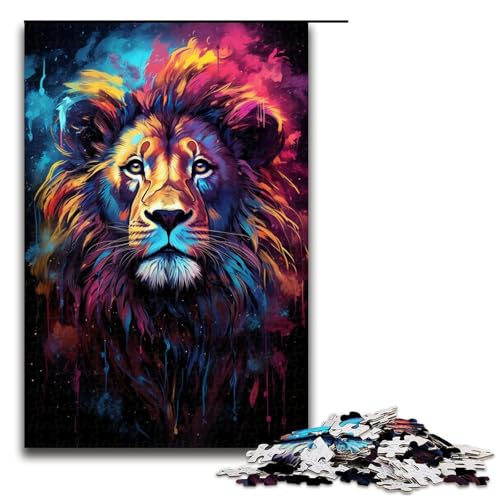 1000-teiliges Puzzle bunter Löwe für Erwachsene Holzpuzzle anspruchsvolles Spiel 1000 Teile (75 x 50 cm) von ouynngjing
