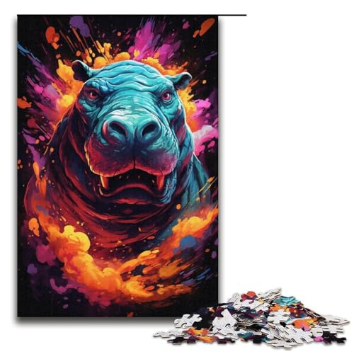 1000-teiliges Puzzle buntes Nilpferd für Erwachsene und Kinder Holzpuzzle pädagogisches Spielzeug zum Stressabbau Puzzle 1000 Teile (38 x 26 cm) von ouynngjing