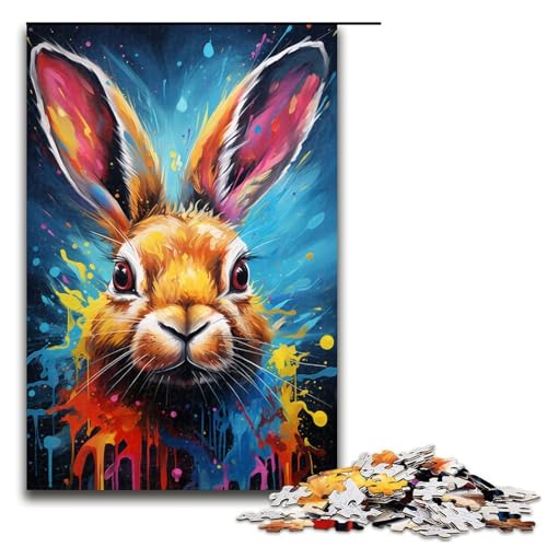 1000-teiliges Puzzle buntes psychedelisches Kaninchen-Puzzle für Erwachsene Holzpuzzle anspruchsvolles Spiel 1000 Teile (75 x 50 cm) von ouynngjing