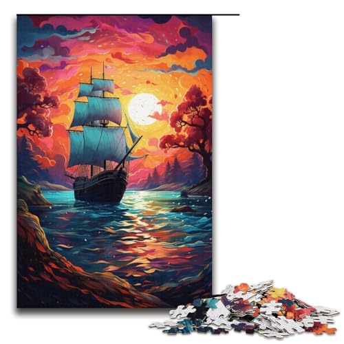 1000-teiliges Puzzle buntes psychedelisches Piratenschiff Puzzle für Erwachsene und Kinder Holzpuzzle pädagogisches Spielzeug zum Stressabbau Puzzle 1000 Teile (38 x 26 cm) von ouynngjing