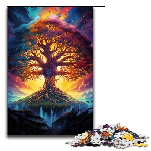 1000-teiliges Puzzle farbenfroh psychedelisch Sternenhimmel Baum Puzzle für Erwachsene Holzpuzzle anspruchsvolles Spiel 1000 Teile (75 x 50 cm) von ouynngjing