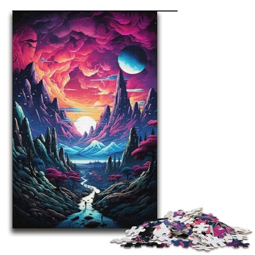 1000-teiliges Puzzle farbenfrohe Fantasielandschaft Puzzle für Erwachsene Holzpuzzle Familienspiel 1000 Teile (38 x 26 cm) von ouynngjing