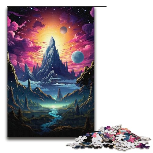 1000-teiliges Puzzle farbenfrohe Fantasielandschaft für Erwachsene Holzpuzzle anspruchsvolles Spiel 1000 Teile (38 x 26 cm) von ouynngjing