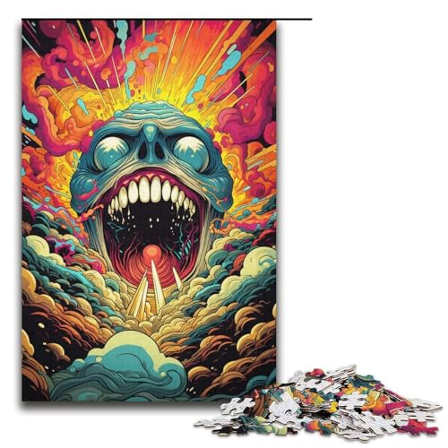 1000-teiliges Puzzle farbenfrohe Zeichnung eines Totenkopfes Holzpuzzle für Erwachsene und Kinder pädagogisches Spielzeug zum Stressabbau 1000 Teile (38 x 26 cm) von ouynngjing