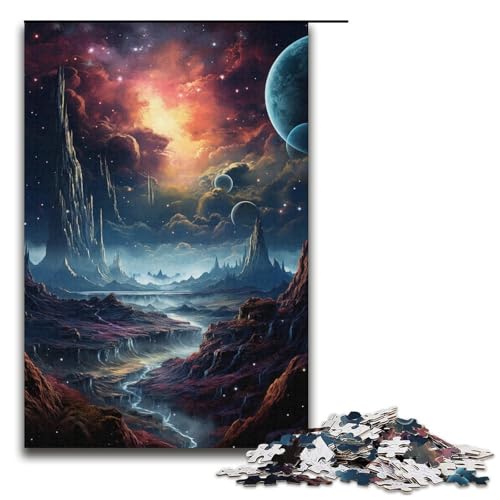 1000-teiliges Puzzle farbenfrohe psychedelische Planetenlandschaft Puzzle für Erwachsene und Kinder Holzpuzzle pädagogisches Spielzeug zum Stressabbau Puzzle 1000 Teile (38 x 26 cm) von ouynngjing