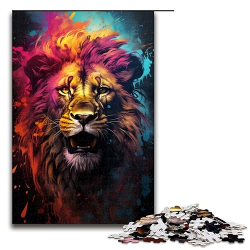 1000-teiliges Puzzle farbenfroher Fantasie-Löwe Holzpuzzle für Erwachsene und Kinder pädagogisches Spielzeug zum Stressabbau Puzzle 1000 Teile (75 x 50 cm) von ouynngjing
