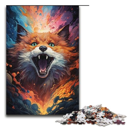 1000-teiliges Puzzle farbenfroher Psychedelischer Fuchs 14 Puzzles für Erwachsene Holzpuzzle Familienspiel 1000 Teile (38 x 26 cm) von ouynngjing